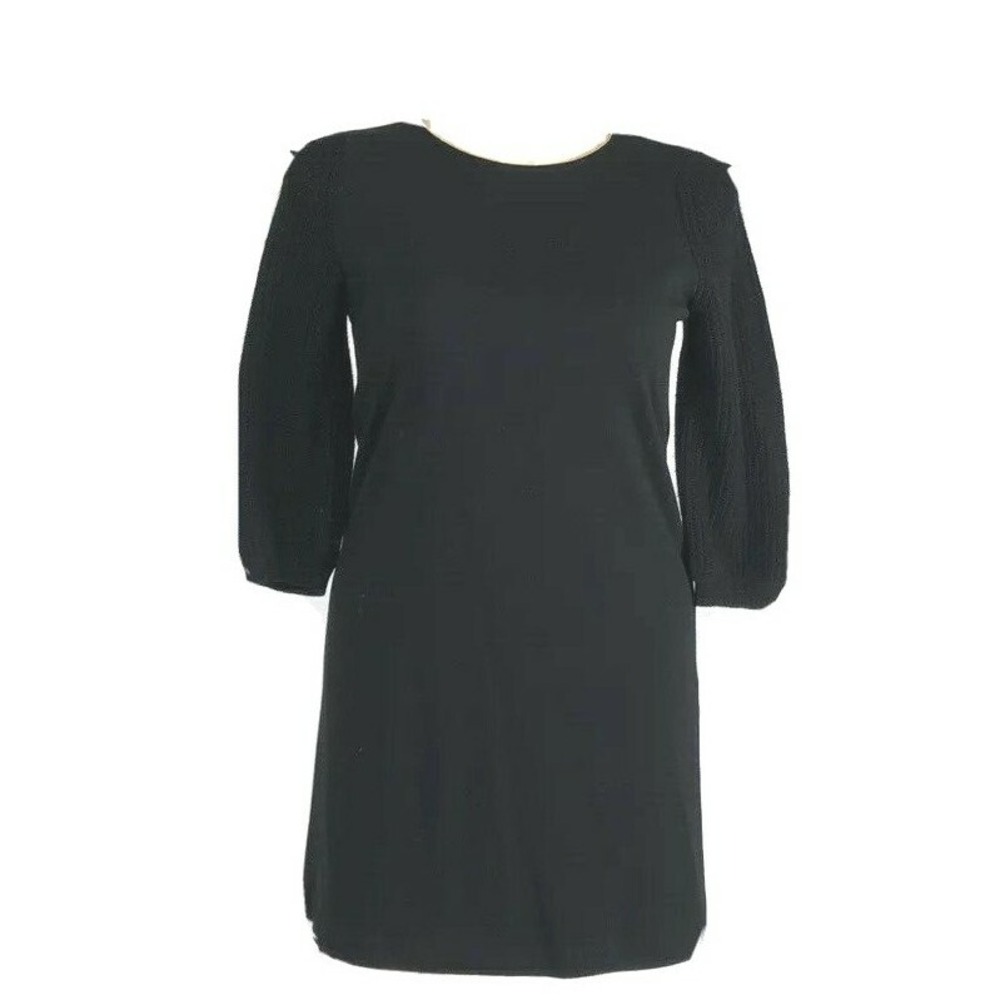 SUMI Sumi Sweater Dress MED Black Wool Blend Ribbed Knit Sleeve Combo Tunic